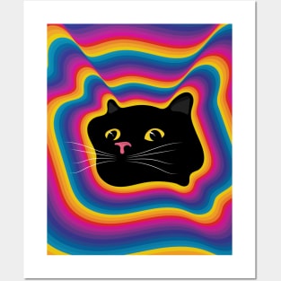 curious black cat with yellow eyes Posters and Art